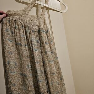 Bohemian DOEN-like 100 Percent Silk Cotton Lace Trim Summer Dress